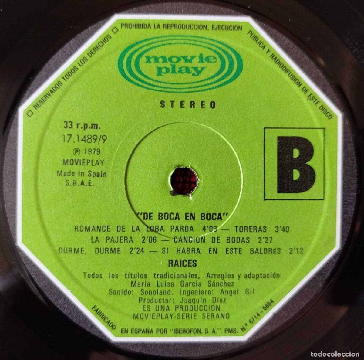 Discos de vinilo: RAICES ** De Boca En Boca ** VINILO LP 1979 - Foto 4