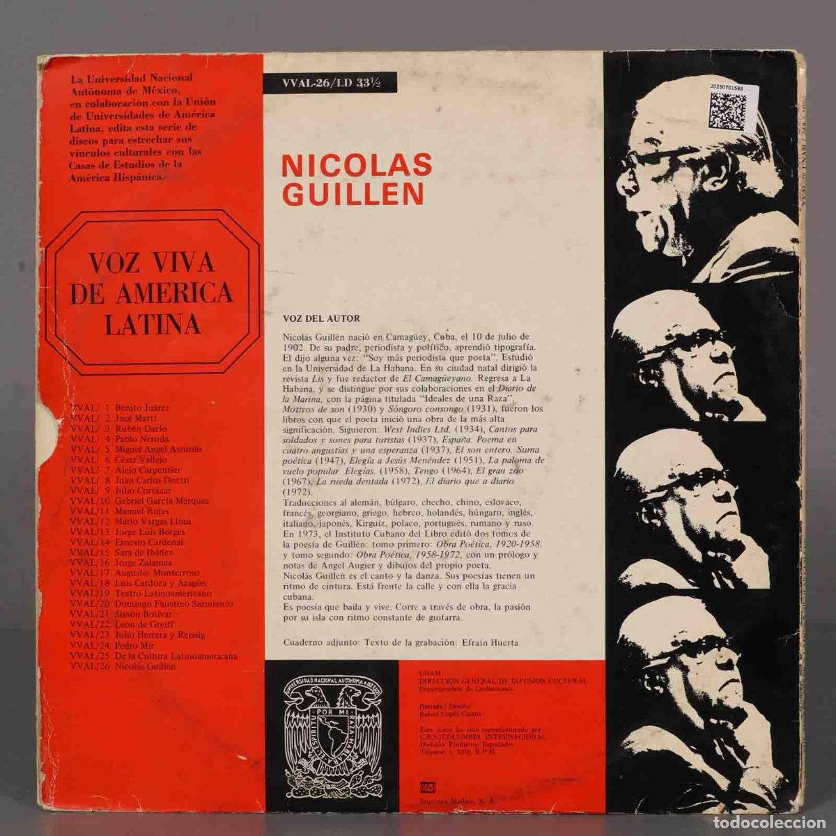 Discos de vinilo: LP. Nicol&aacute;s Guill&eacute;n &ndash; Poemas - Foto 2