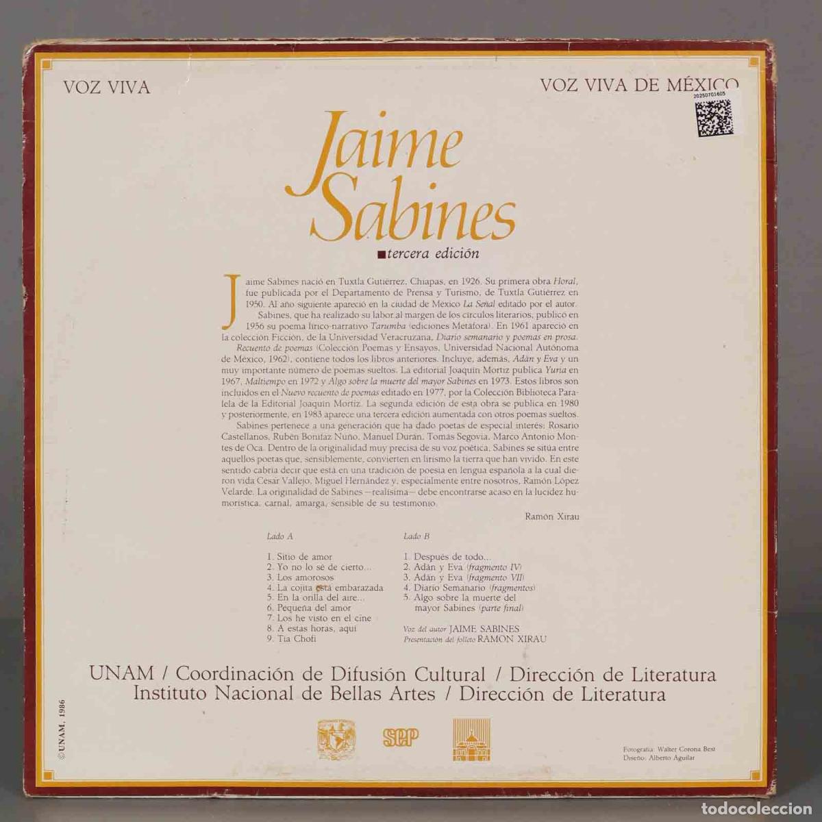 Discos de vinilo: LP. Jaime Sabines &ndash; Voz Viva - Foto 2