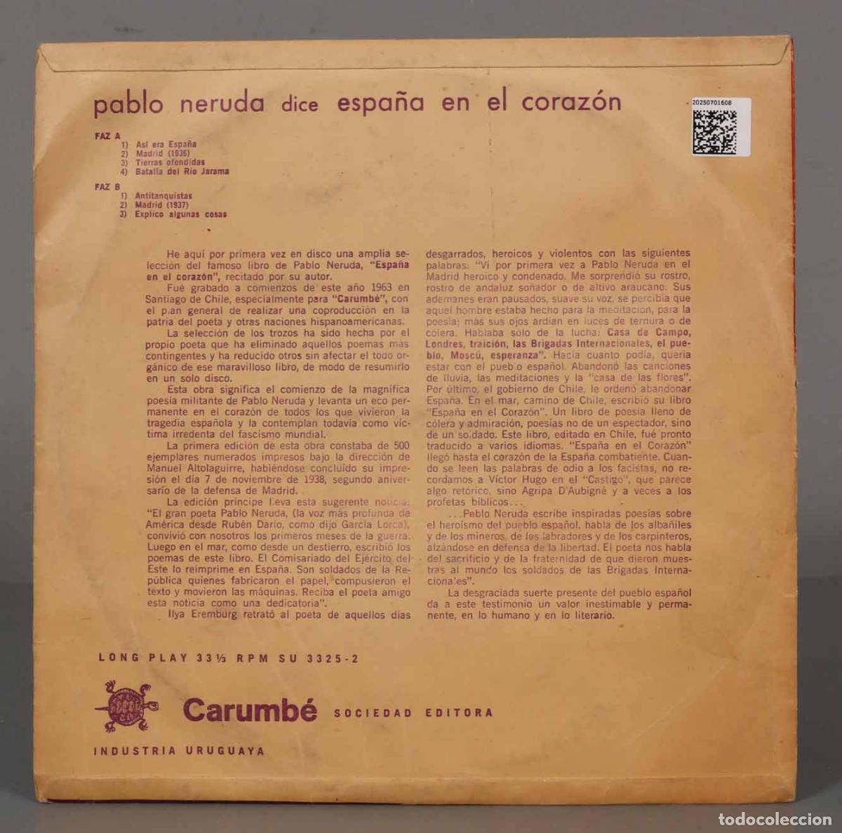 Discos de vinilo: LP. Pablo Neruda &ndash; Espa&ntilde;a En El Coraz&oacute;n - Foto 2
