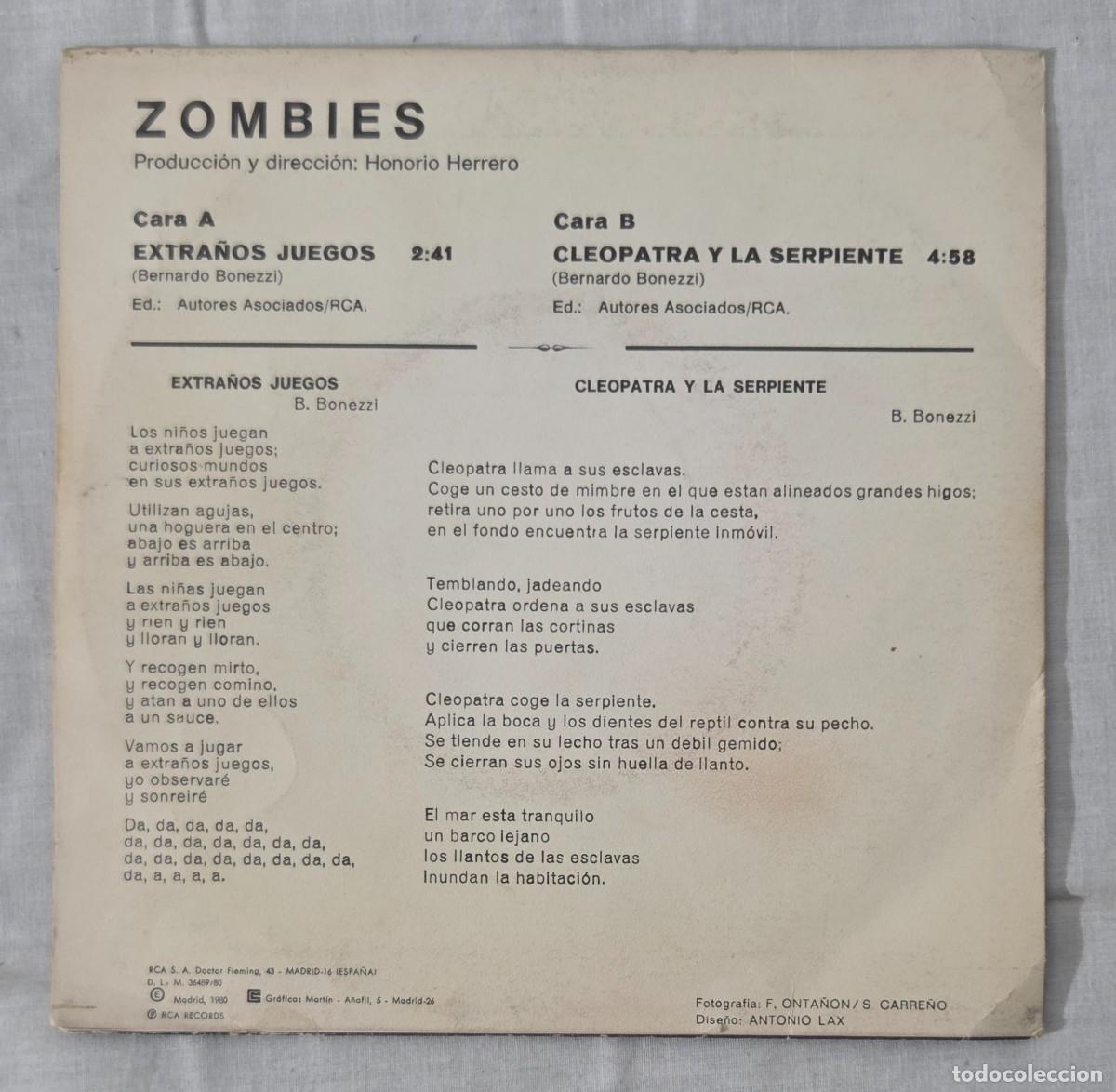 Discos de vinilo: Single Vinilo Zombies, Extra&ntilde;os Juegos - Foto 2