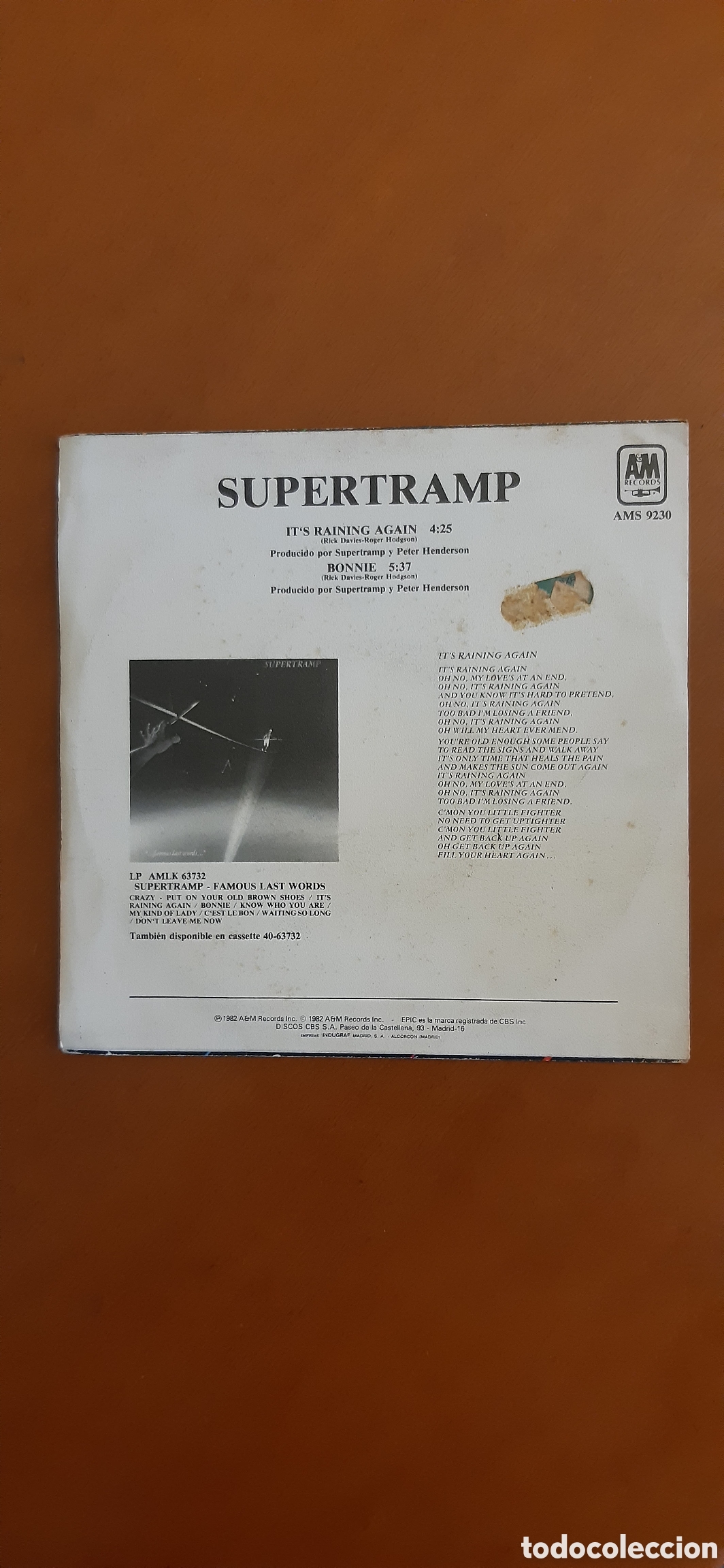 Discos de vinilo: Supertramp its raining again - Foto 2