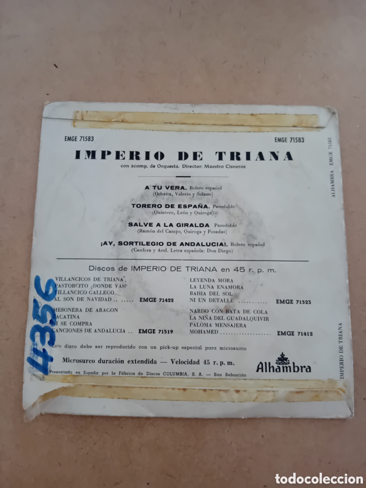 Discos de vinilo: IMPERIO DE TRIANA. A TU VERA - Foto 2