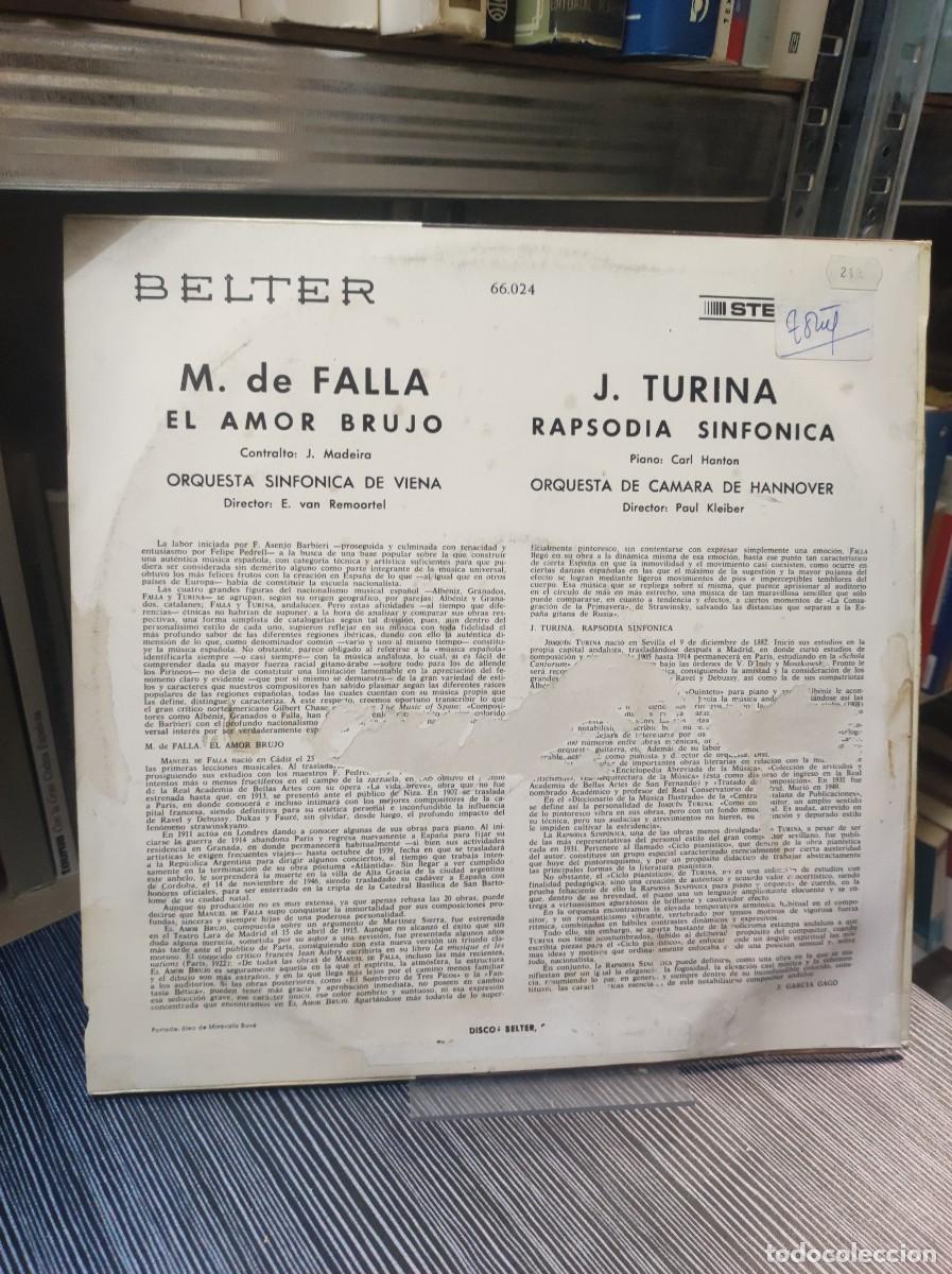 Discos de vinilo: Falla / Turina &ndash; El Amor Brujo / Rapsodia Sinf&oacute;nica - Foto 2