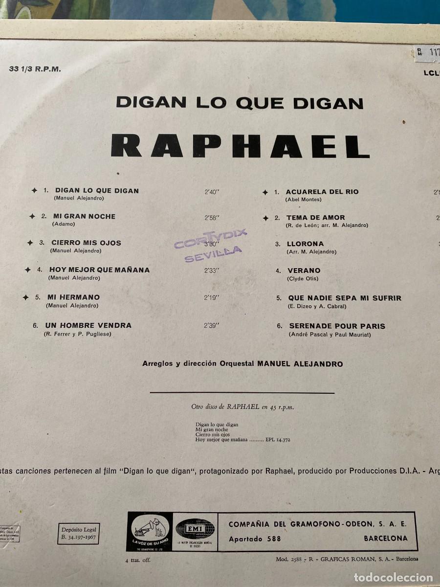Discos de vinilo: LP RAPHAEL DIGAN LO QUE DIGAN - Foto 2