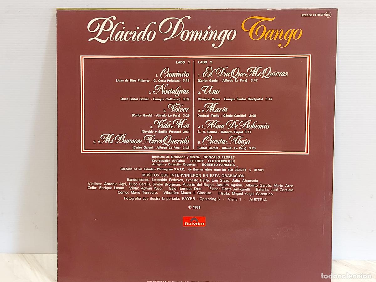 Discos de vinilo: PLACIDO DOMINGO / TANGO / LP-POLYDOR-1981 / DE LUJO. **** - Foto 2