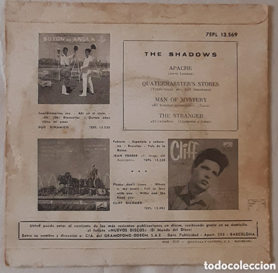 Discos de vinilo: The Shadows - Apache - 7 EP - Foto 2