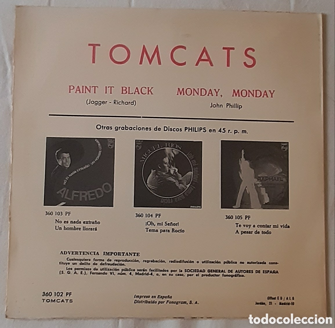 Discos de vinilo: Tomcats - Paint it black / monday monday - single - Foto 2