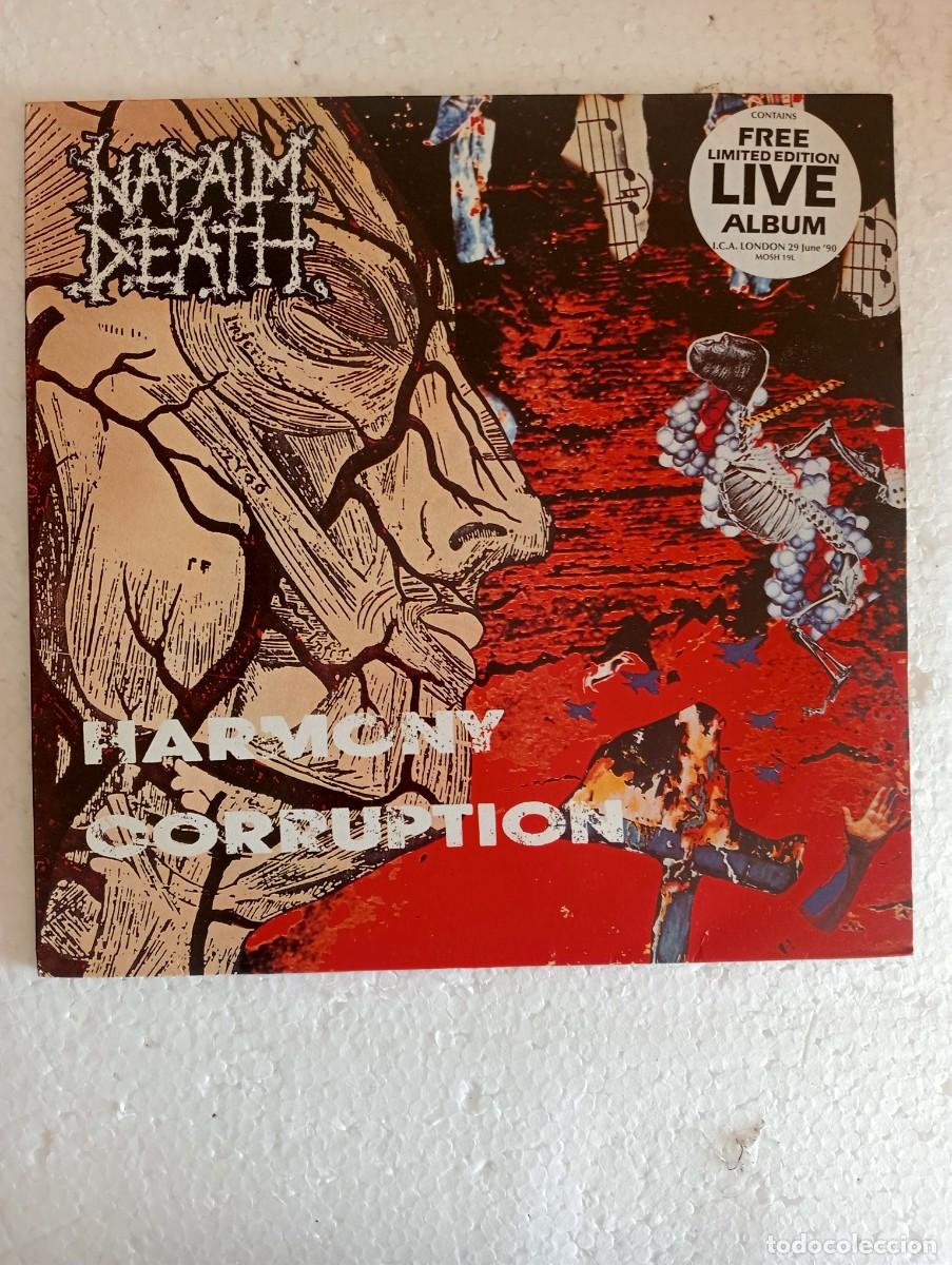 Discos de vinilo: Napalm Death - Harmony Corruption 2xLPs 1990 UK insert - Foto 1