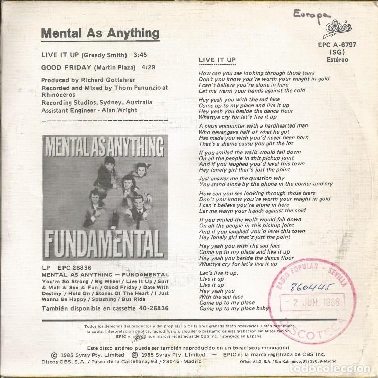Discos de vinilo: MENTAL AS ANYTHING &middot;&middot;&middot; Live It Up - (Single) - Foto 2