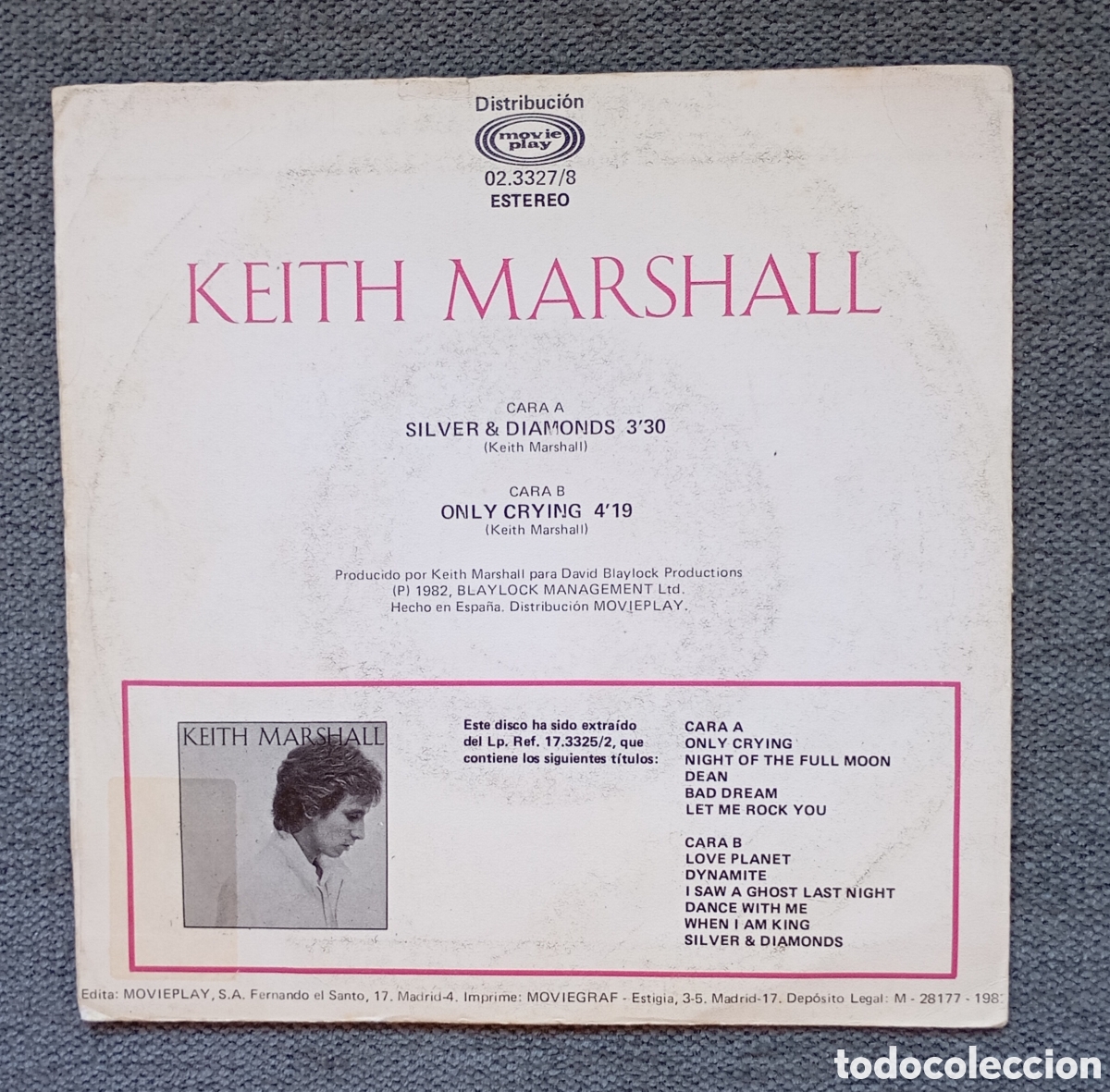 Discos de vinilo: Keith Marshall. Silver & Diamonds/ Only Crying. Single 7&rdquo;Promo, a&ntilde;o 1982. - Foto 2