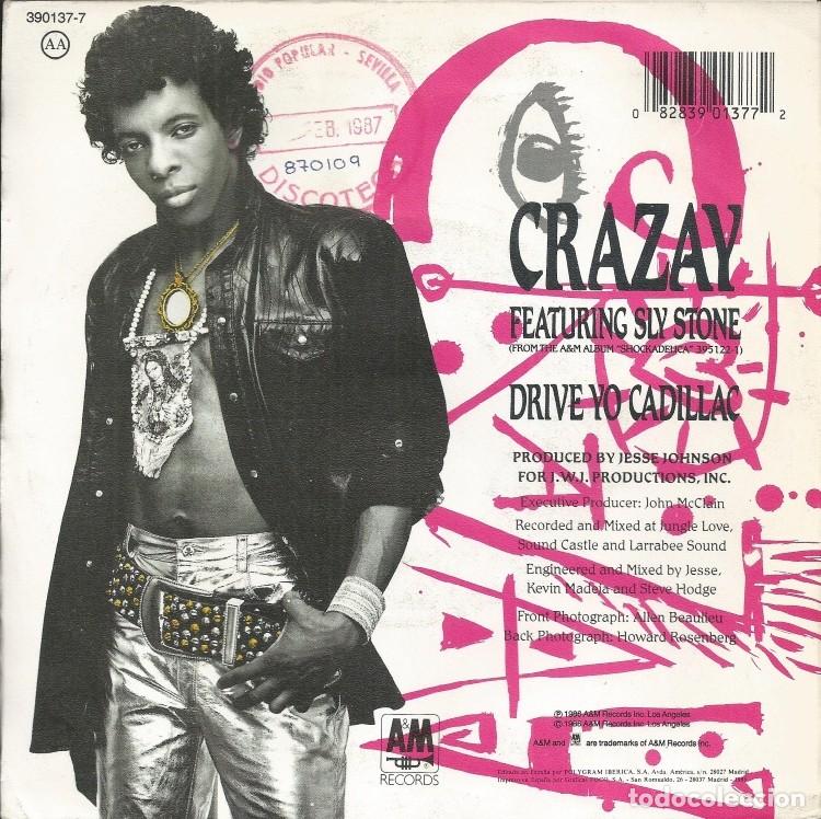 Discos de vinilo: JESSE JOHNSON FEATURING SLY STONE &middot;&middot;&middot; Crazay / Drive Yo Cadillac - (Single) - Foto 2