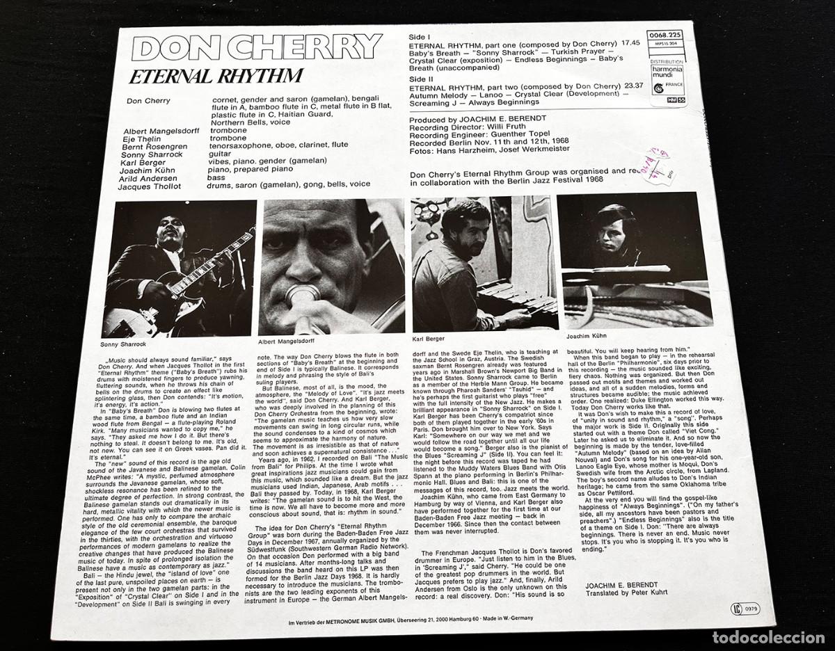 Discos de vinilo: LP DON CHERRY. ETERNAL RHYTHM. GER. VG+. 1979 - Foto 2
