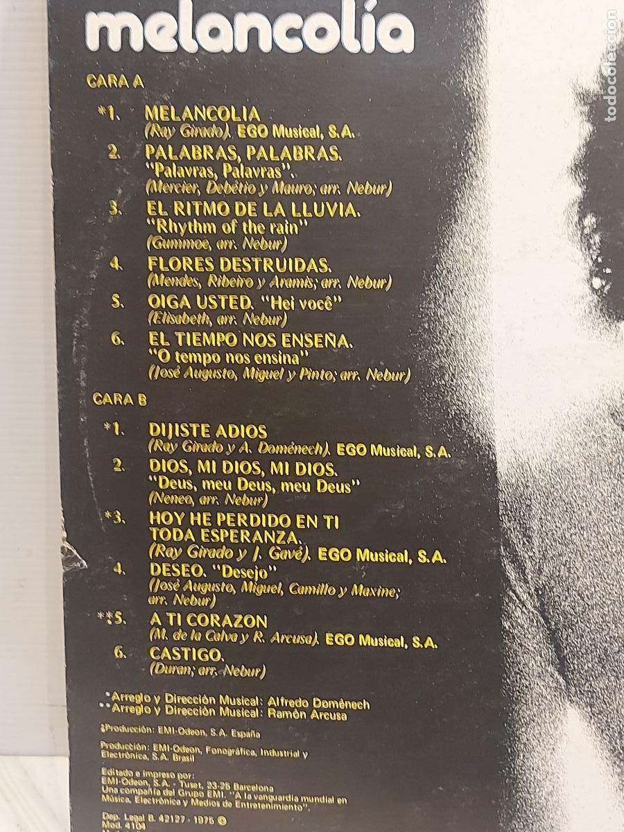 Discos de vinilo: JOS&Eacute; AUGUSTO / MELANCOL&Iacute;A / LP-EMI ODEON-1975 / MBC. ***/*** - Foto 3