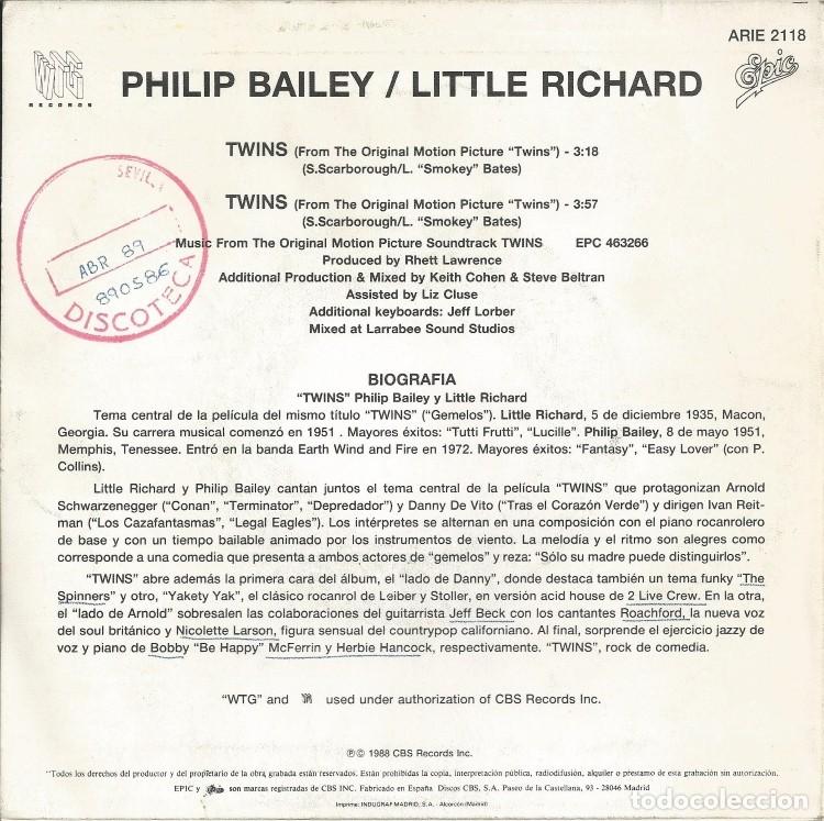 Discos de vinilo: PHILIP BAILEY / LITTLE RICHARD &middot;&middot;&middot; Twins - (Single) - Foto 2