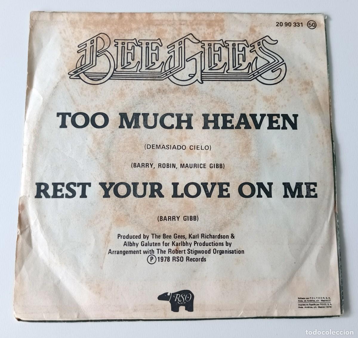Discos de vinilo: SINGLE BEE GEES - TOO MUCH HEAVEN - Foto 2