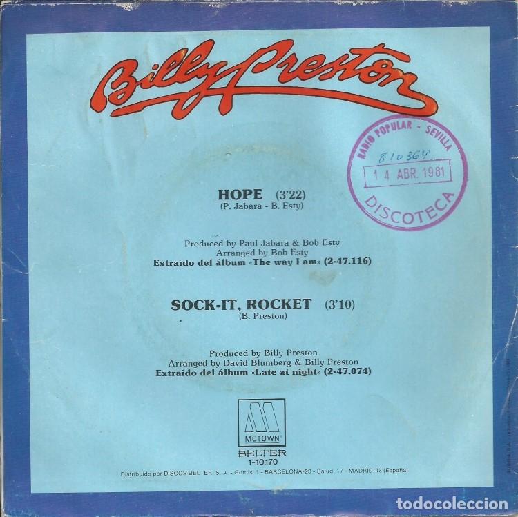 Discos de vinilo: BILLY PRESTON &middot;&middot;&middot; Hope / Sock-It, Rocket - (Single) - Foto 2