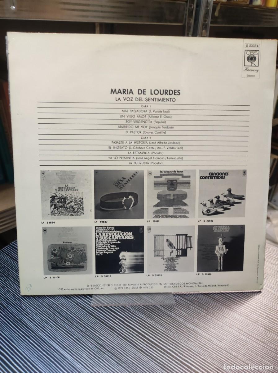 Discos de vinilo: MARIA DE LOURDES LA VOZ DEL SENTIMIENTO - Foto 2