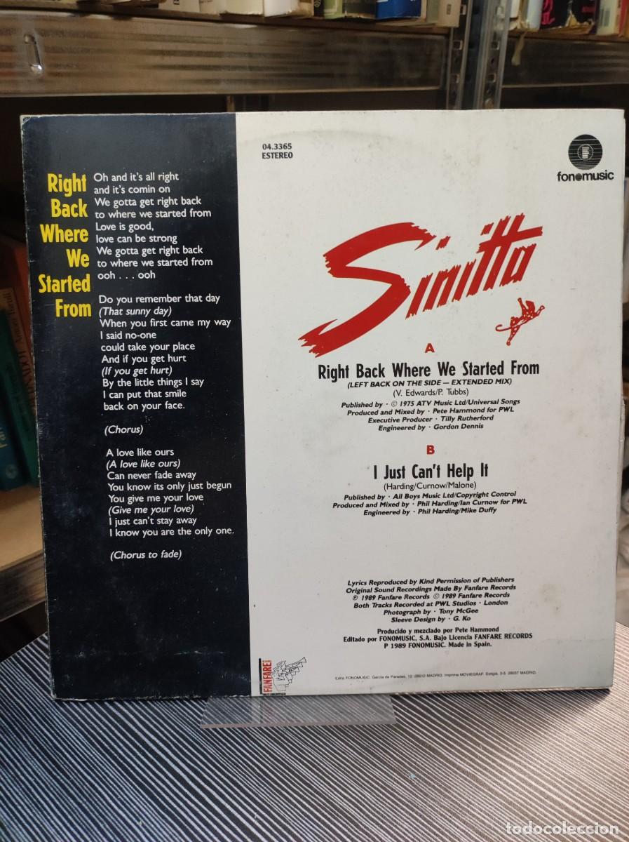 Discos de vinilo: Sinitta &ndash; Right Back Where We Started From - Foto 2
