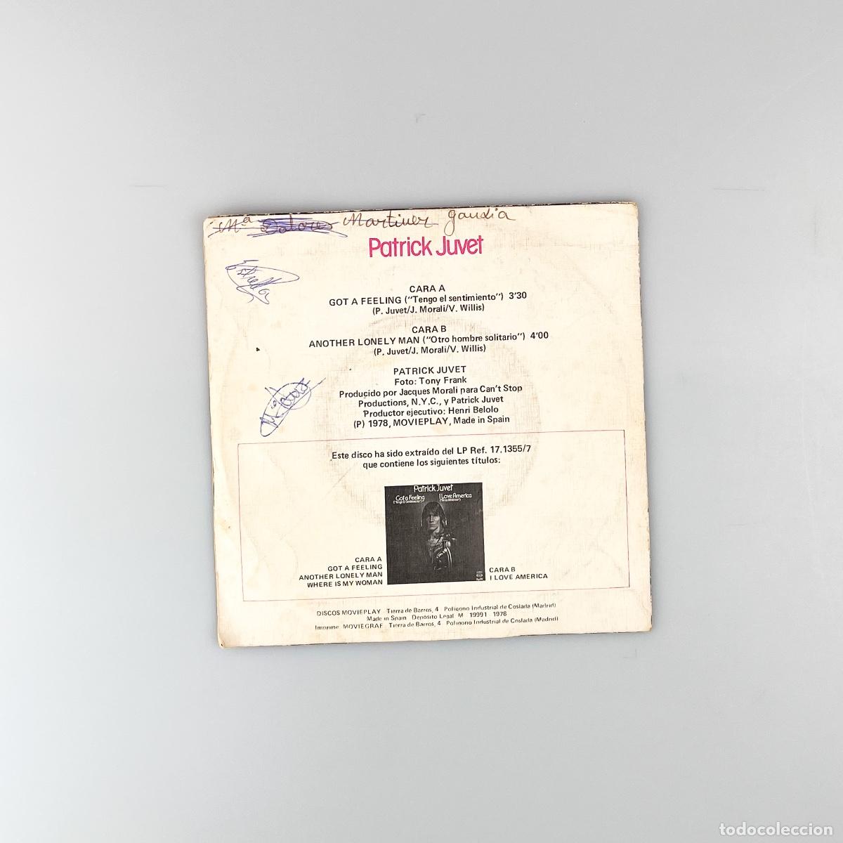 Discos de vinilo: SINGLE. Patrick Juvet. Tengo El Sentimient (G/G) - Foto 2