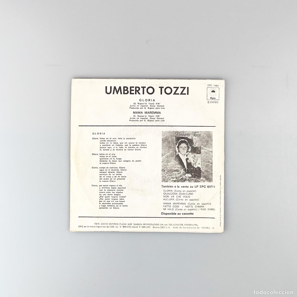 Discos de vinilo: SINGLE. Umberto Tozzi. Gloria (VG/VG) - Foto 2