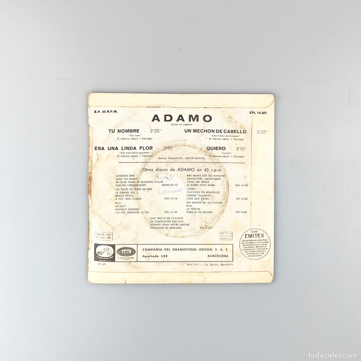 Discos de vinilo: EP. Adamo. Tu Nombre (G/G) - Foto 2