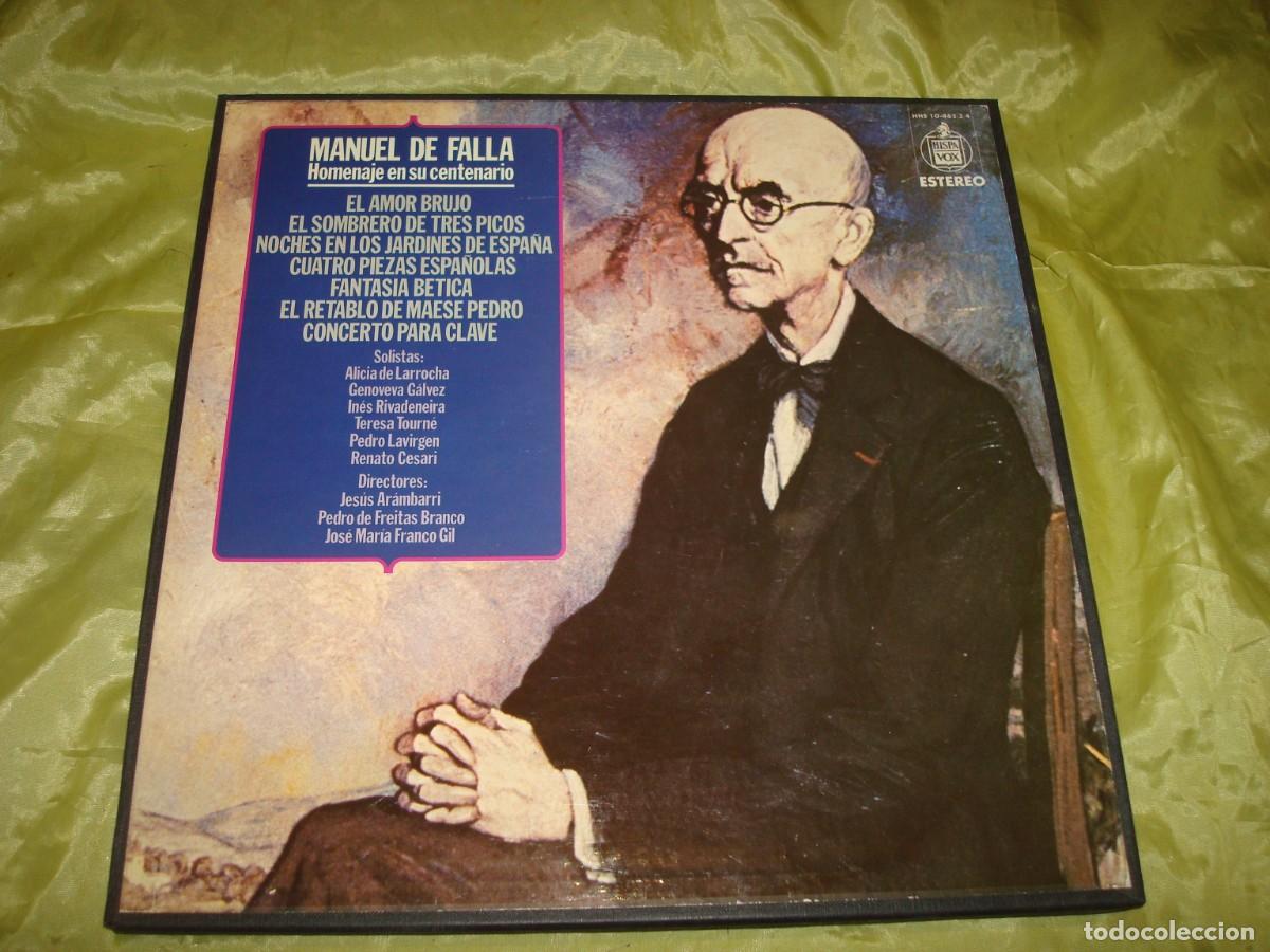 Discos de vinilo: MANUEL DE FALLA. HOMENAJE EN SU CENTENARIO. HISPAVOX, 1976. CAJA CON 3 LP&acute;S + LIBRETO. IMPECABLE(#) - Foto 1