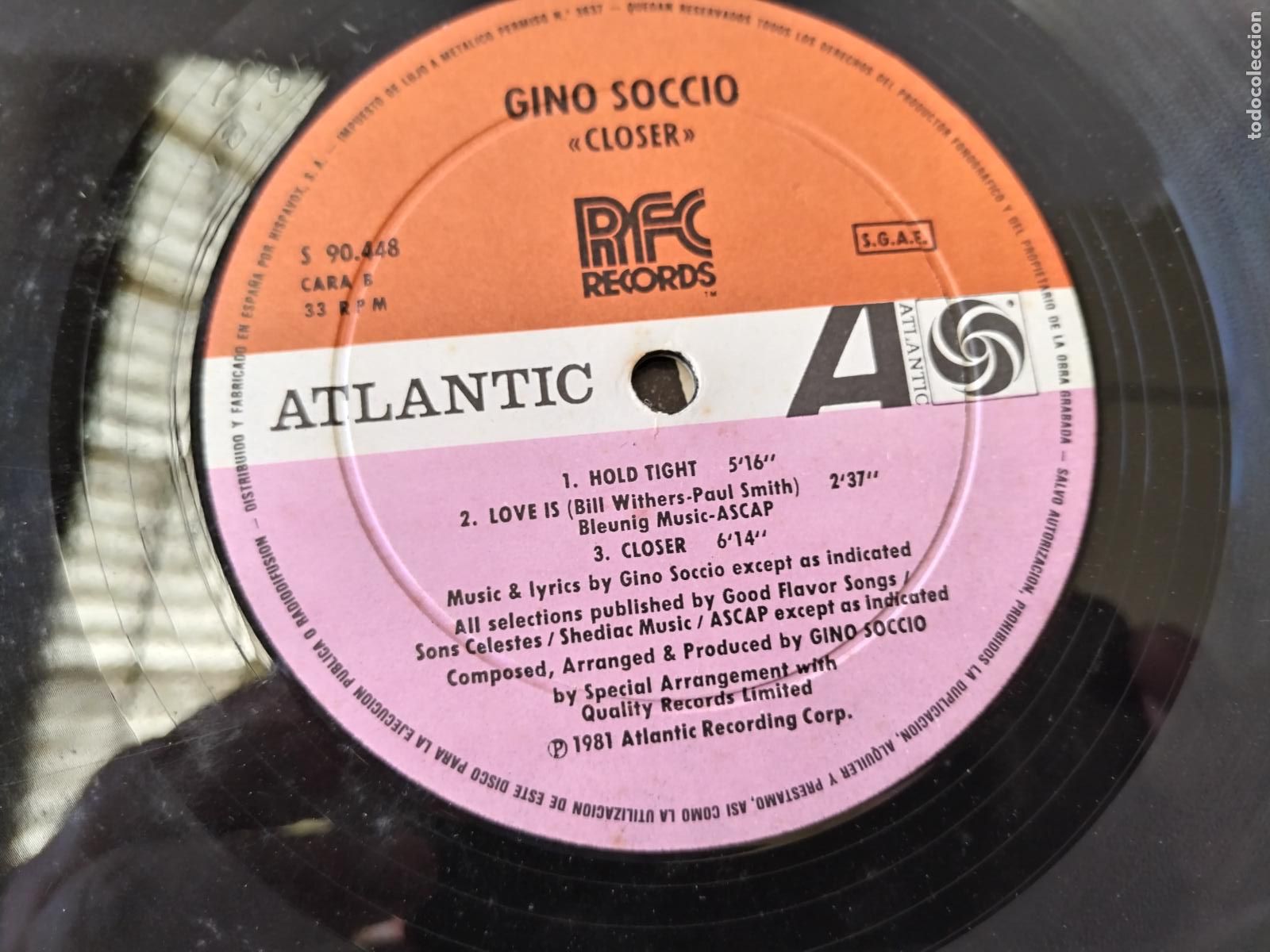 Discos de vinilo: GINO SOCCIO - CLOSER LP ATLANTIC 1981- c164 - Foto 5