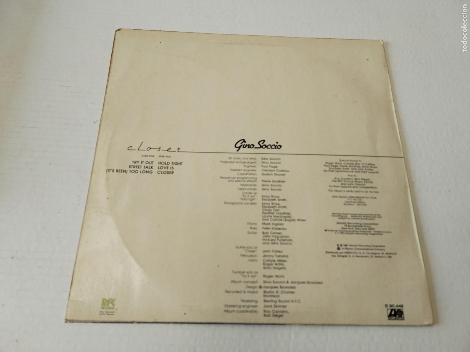Discos de vinilo: GINO SOCCIO - CLOSER LP ATLANTIC 1981- c164 - Foto 6