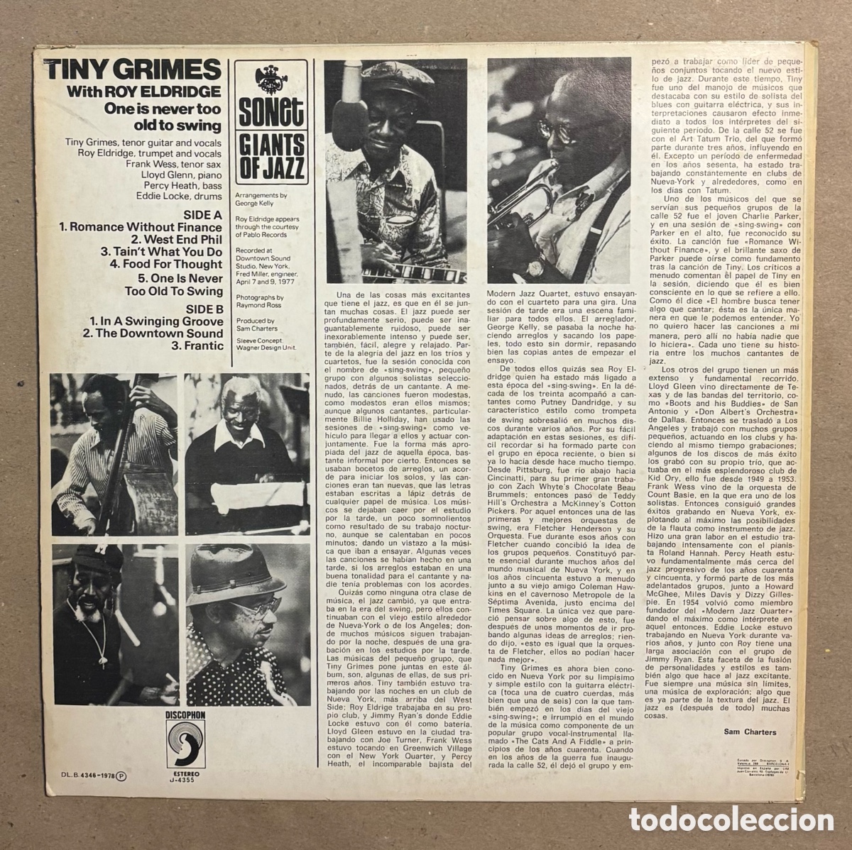 Discos de vinilo: VINILO. TINY GRIMES WITH ROY ELDRIDGE &ldquo;ONE IS NEVER TOO OLD TO SWING&rdquo; (DISCOPHON 1978). - Foto 4