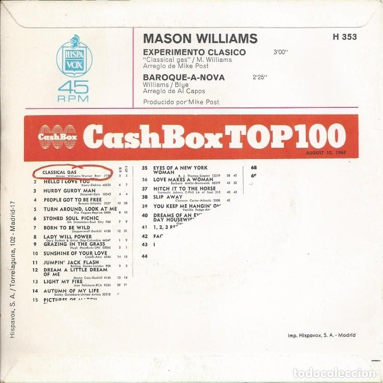 Discos de vinilo: MASON WILLIAMS &middot;&middot;&middot; Classical Gas / Baroque-A-Nova - (Single) - Foto 2