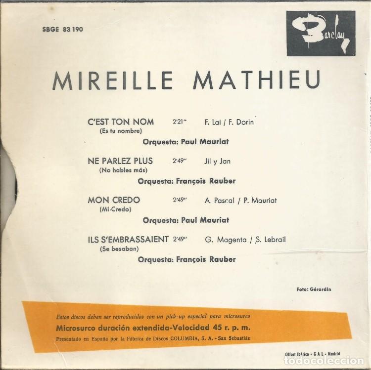 Discos de vinilo: MIREILLE MATHIEU &middot;&middot;&middot; CEst Ton Nom / Ne Parlez Plus / Mon Credo / Ils SEmbrassaient - Foto 2
