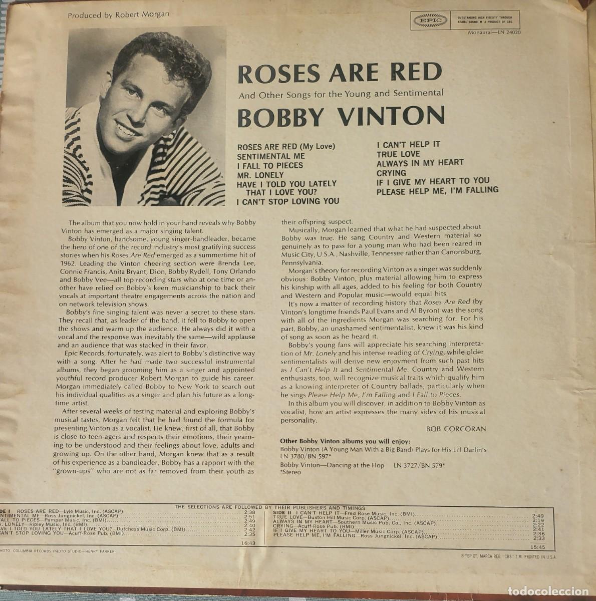 Discos de vinilo: Bobby Vinton Lp sello Epic editado en USA... - Foto 2