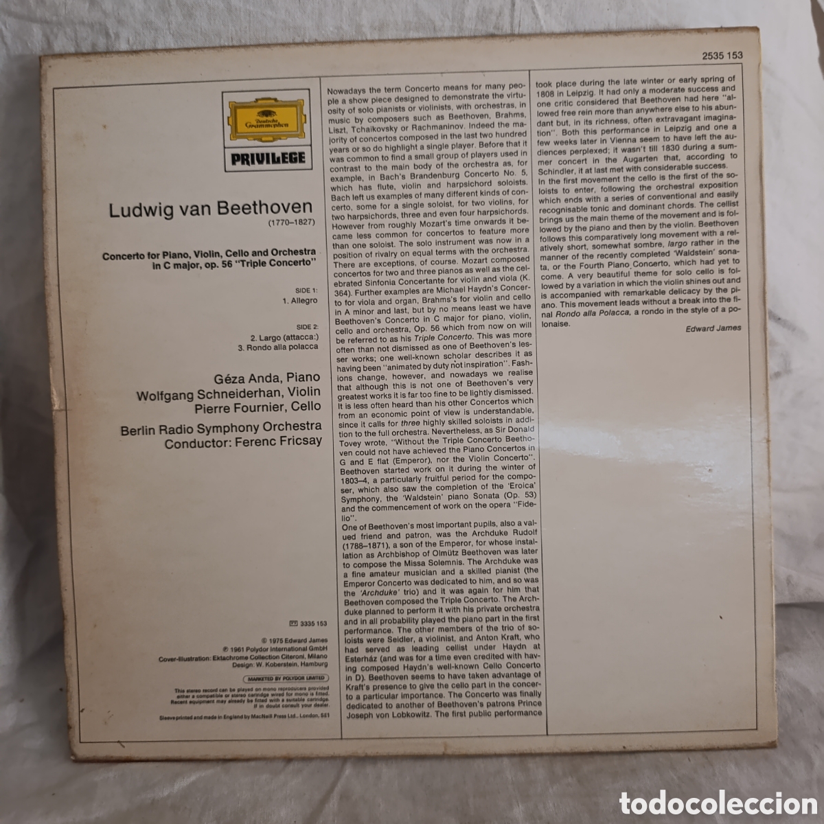 Discos de vinilo: Beethoven,Triple Concierto&rdquo;, Op. 56.&nbsp; - Foto 2