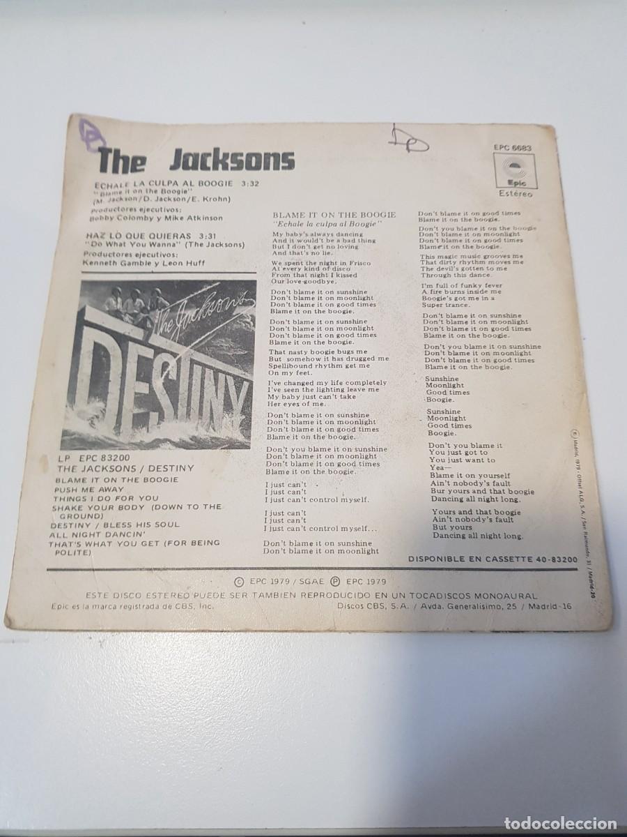 Discos de vinilo: Vinilo Single THE JACKSONS ECHALE LA CULPA AL BOOGIE - Foto 2