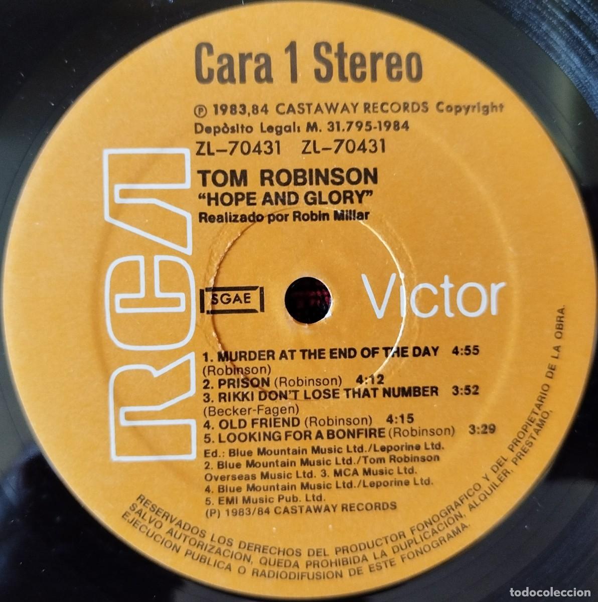 Discos de vinilo: TOM ROBINSON ** Hope And Glory ** VINILO LP 1984 - Foto 3