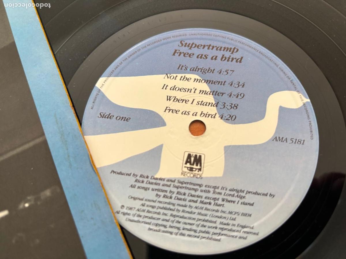 Discos de vinilo: SUPERTRAMP (FREE AS A BIRD) LP 1987 (B-54) - Foto 3