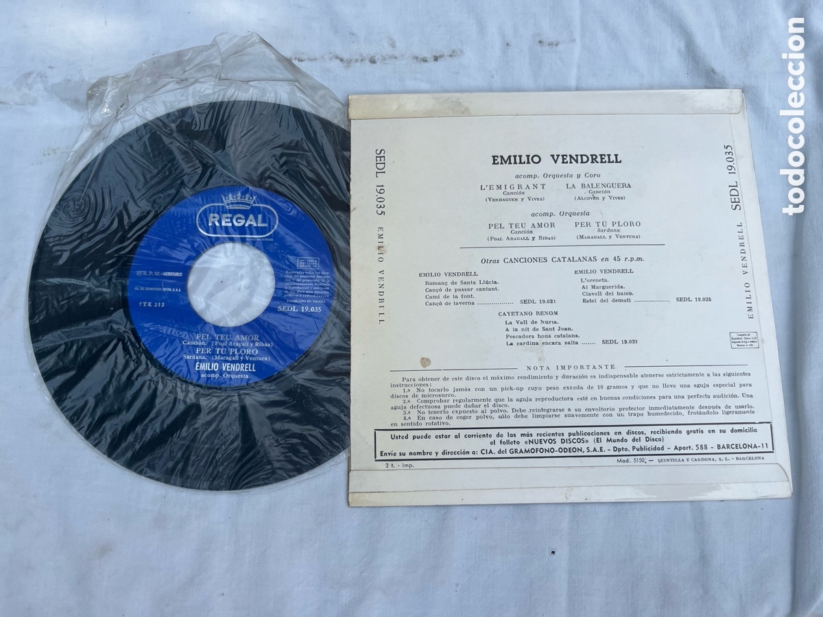 Discos de vinilo: Emilio Vendrell &ndash; Canciones catalanas - Foto 2