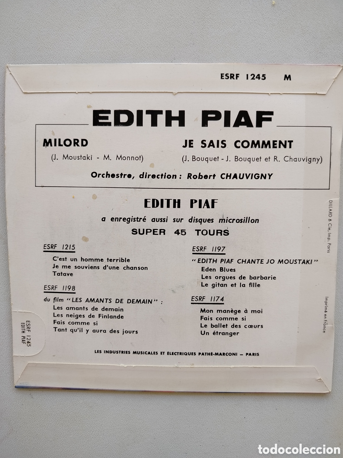 Discos de vinilo: Edith Piaf Milord Single - Foto 2