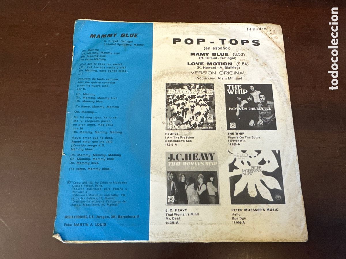 Discos de vinilo: MAMY BLUE - POP-TOPS - Foto 2