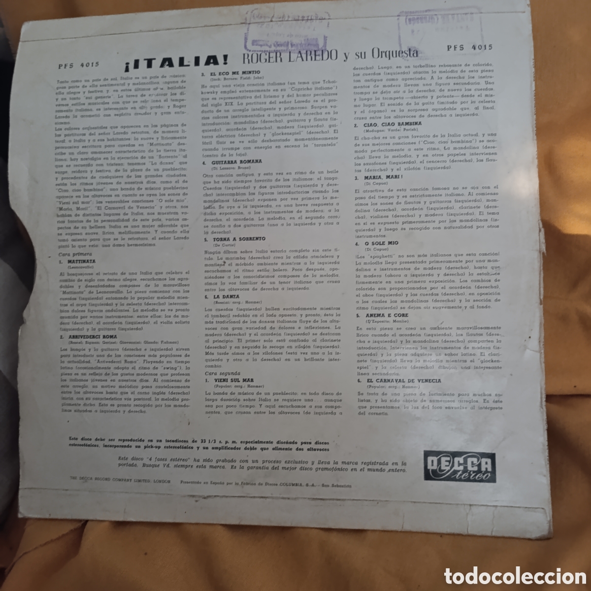 Discos de vinilo: Italia!!,LP. ROGER LAREDO Y SU ORQUESTA. - Foto 2