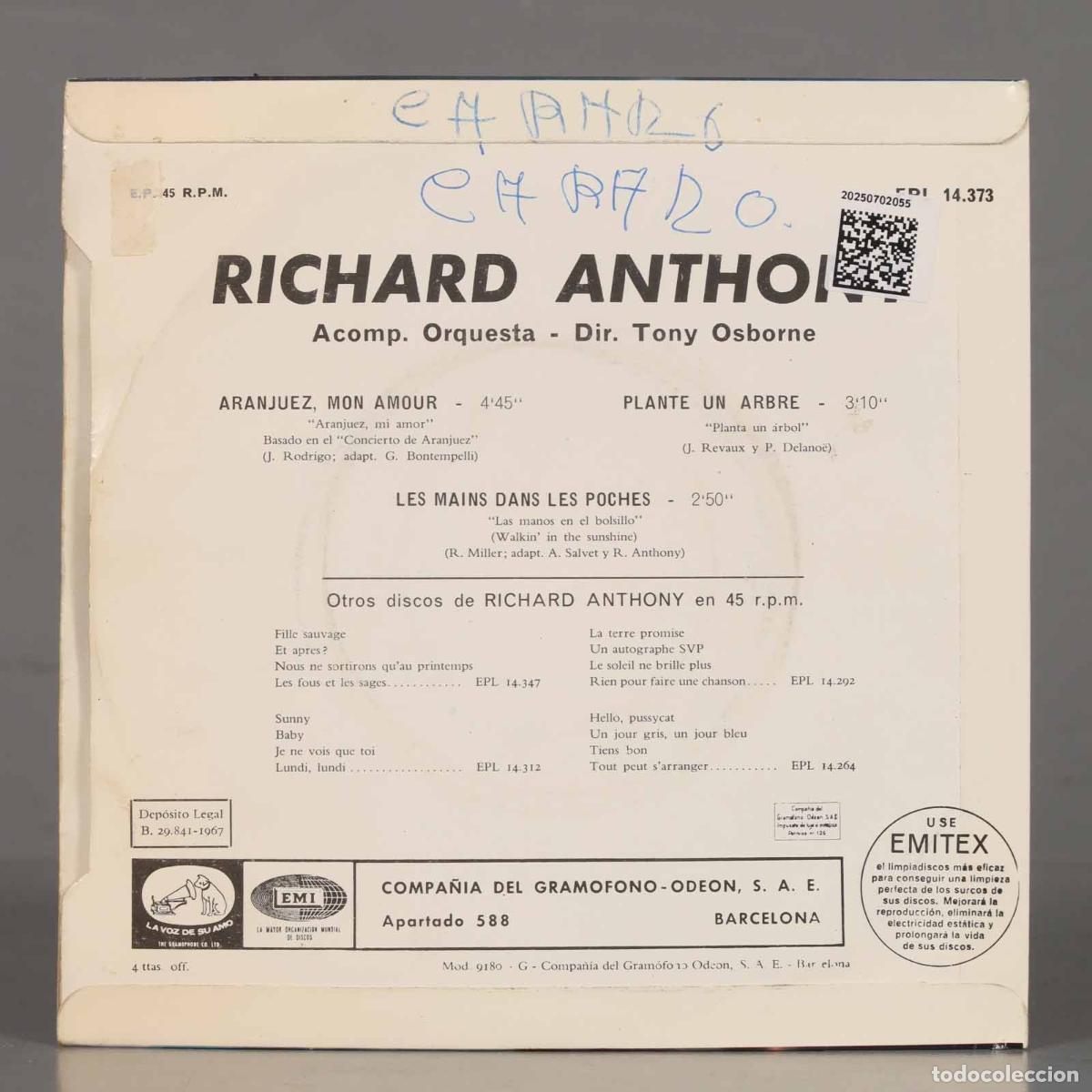 Discos de vinilo: SINGLE. Richard Anthony &ndash; Aranjuez, Mon Amour - Foto 2
