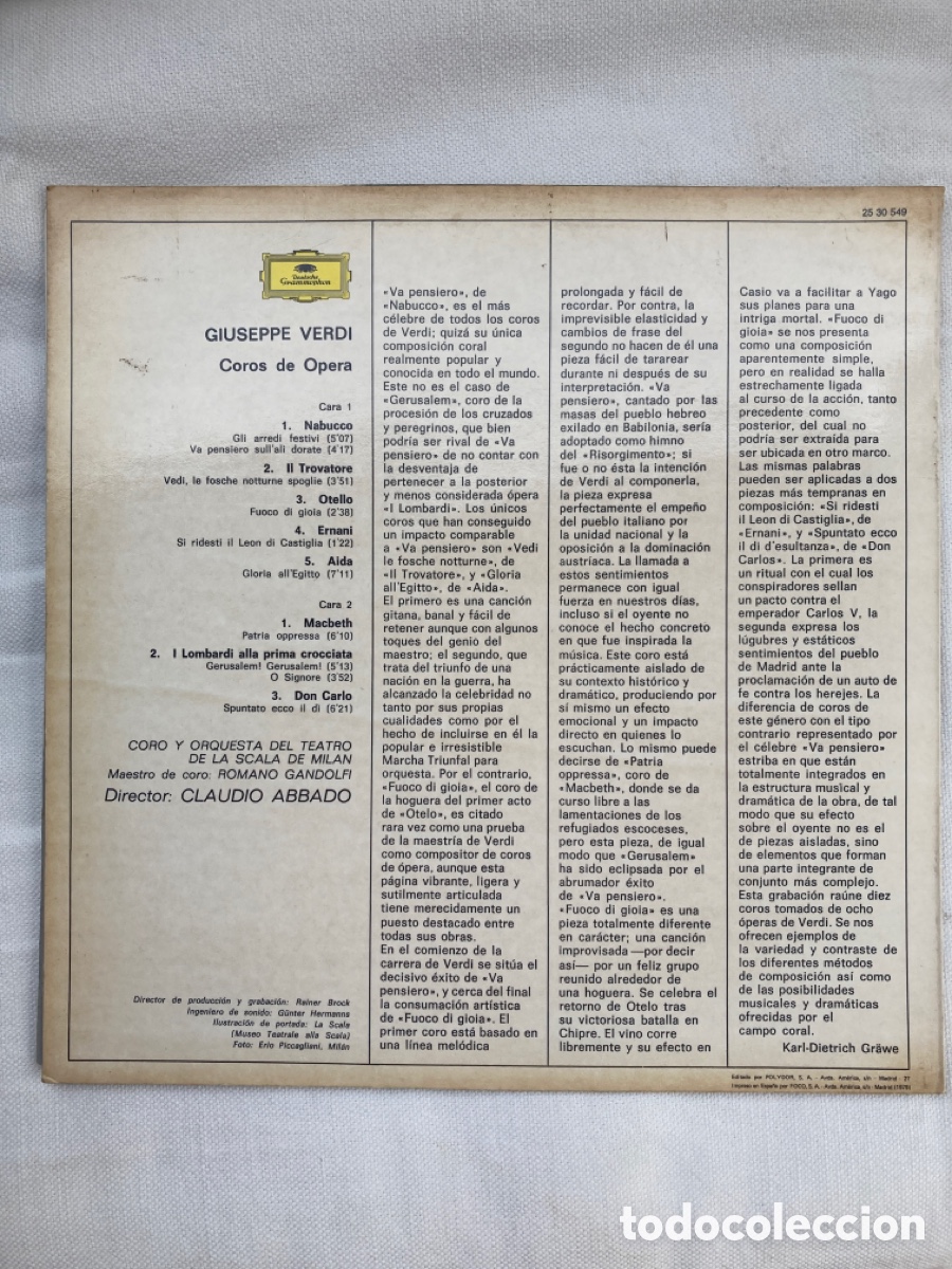 Discos de vinilo: Verdi La Scalia Abbado - Foto 2