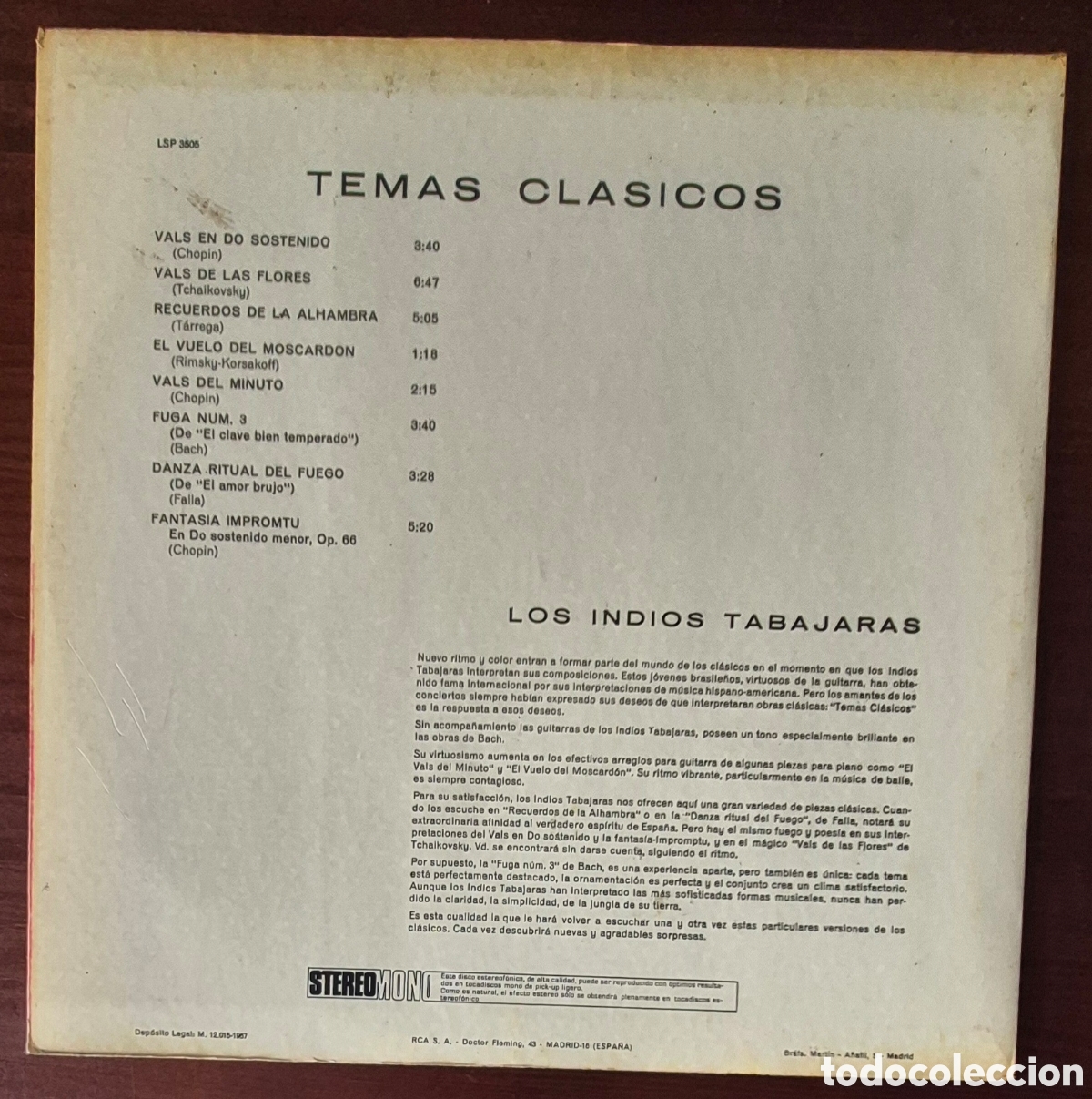 Discos de vinilo: LP - LOS INDIOS TABAJARAS - TEMAS CL&Aacute;SICOS - 1967 - Foto 2