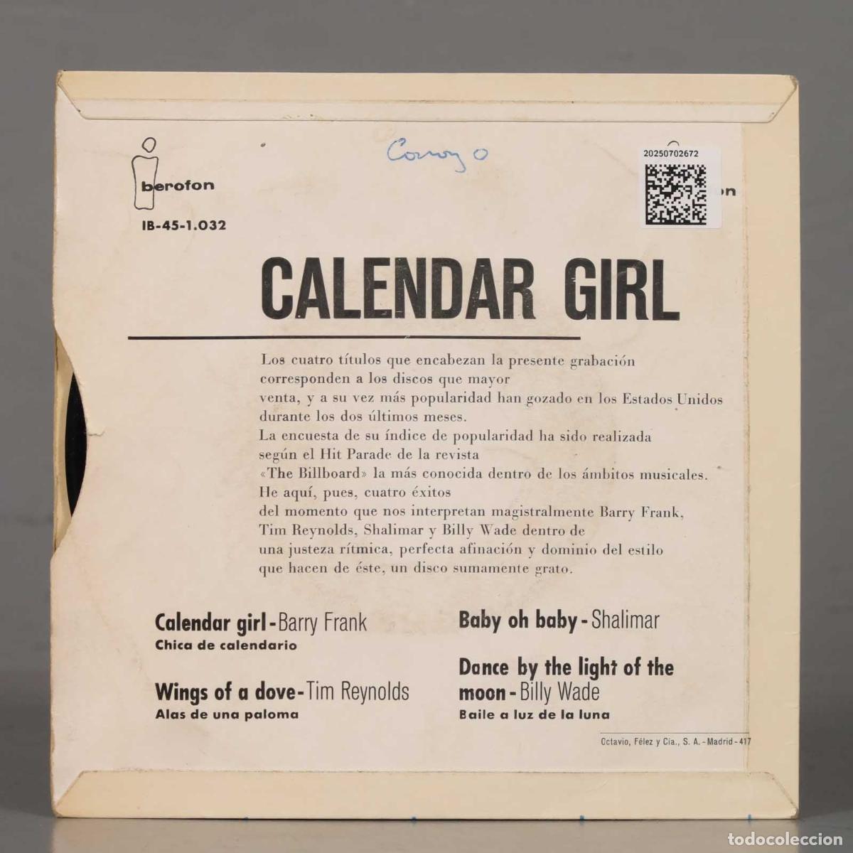 Discos de vinilo: EP. CALENDAR GIRL. IBEROFON - Foto 2