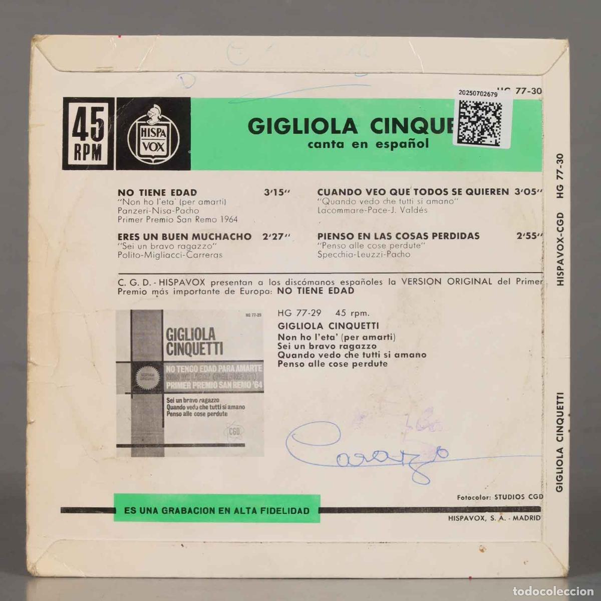 Discos de vinilo: EP. Gigliola Cinquetti &ndash; Canta En Espa&ntilde;ol - Foto 2