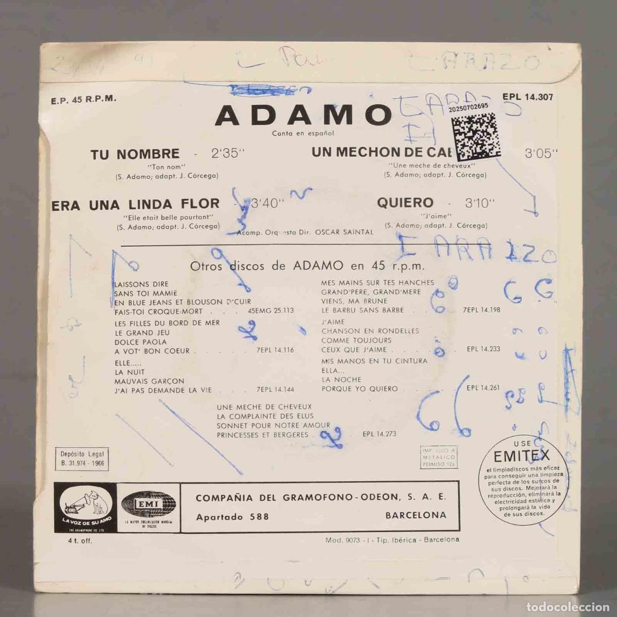 Discos de vinilo: EP. Adamo &ndash; Tu Nombre - Foto 2