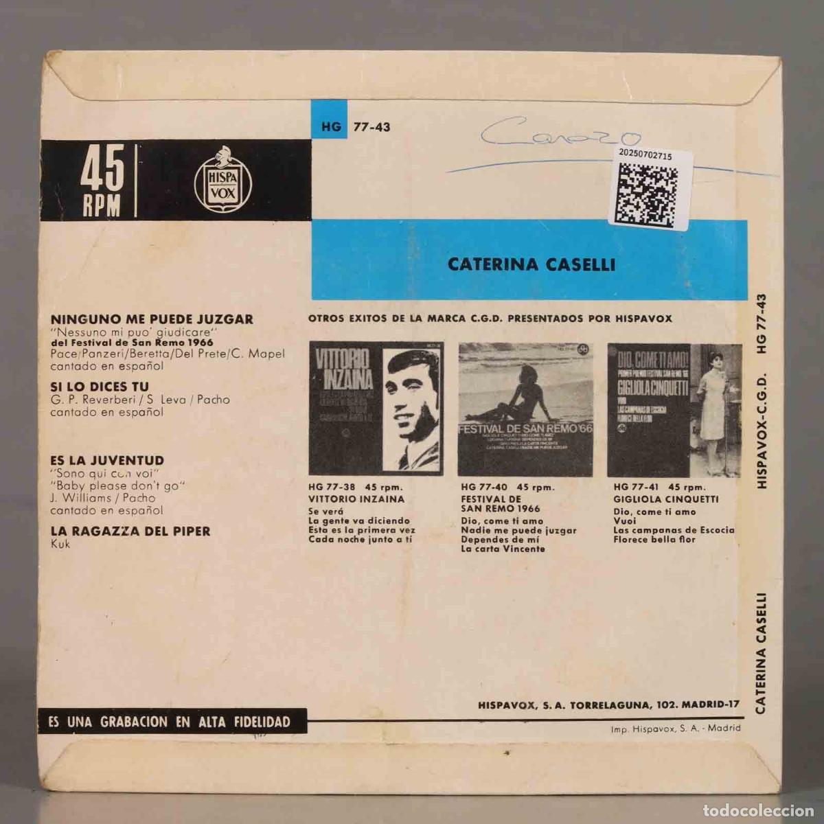 Discos de vinilo: EP. Caterina Caselli &ndash; Canta En Espa&ntilde;ol - Foto 2