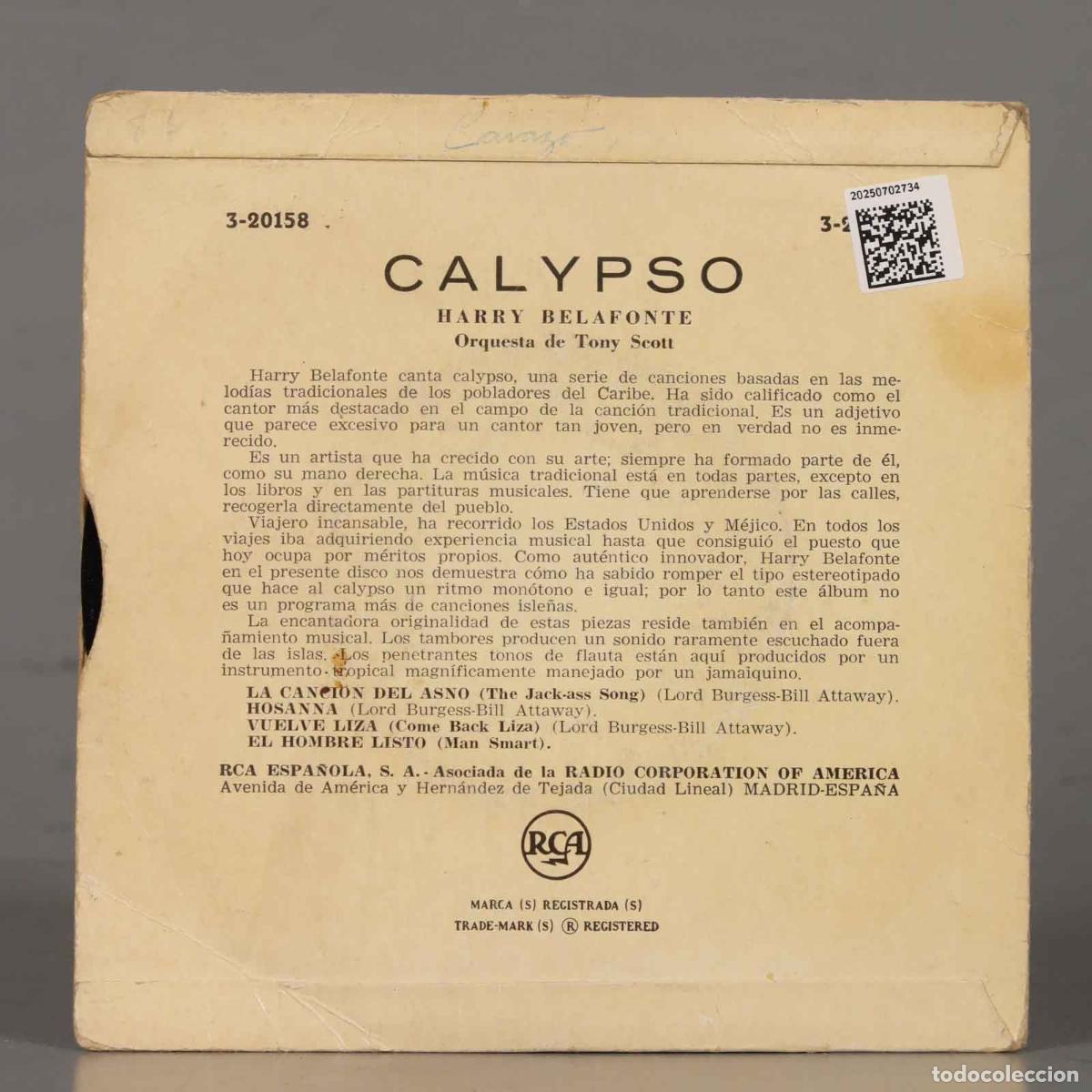 Discos de vinilo: SINGLE. Harry Belafonte &ndash; Calypso - Foto 2