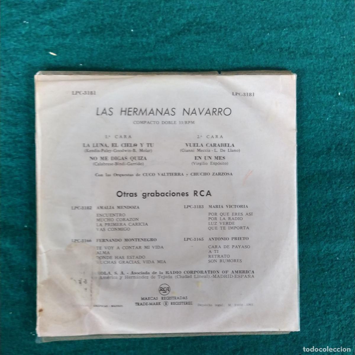 Discos de vinilo: HERMANAS NAVARRO - LA LUNA EL CIELO Y TU - Foto 2